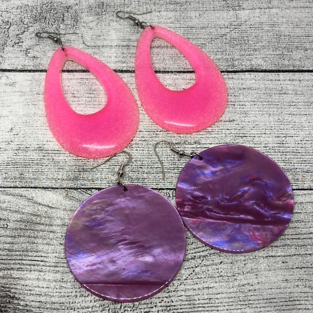 Bundle lot 2 retro 90's acrylic vibrant earrings colorful statement dangle drop.